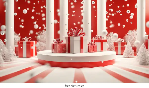Christmas Gift Boxes on a Winter Scene Illustration