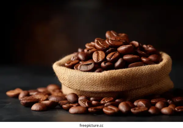 Roasted Coffee Beans in a Burlap Sack