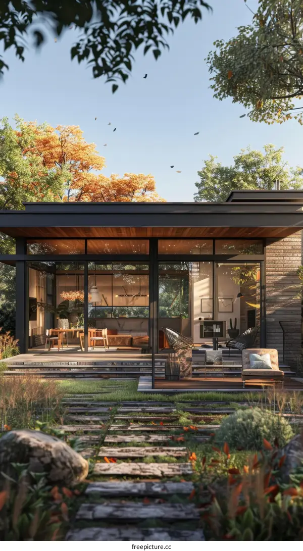 Modern Home Design with Large Glass Windows and Deck