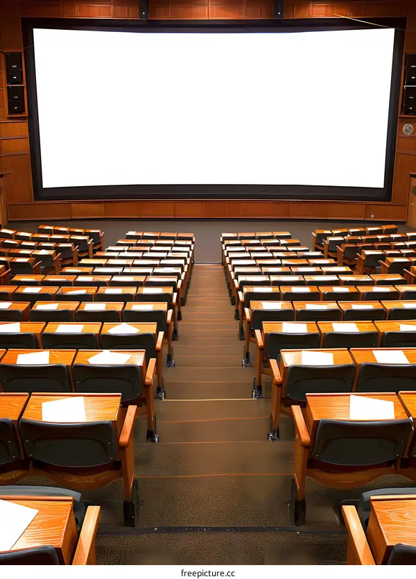 Empty Auditorium With Large Projection Screen
