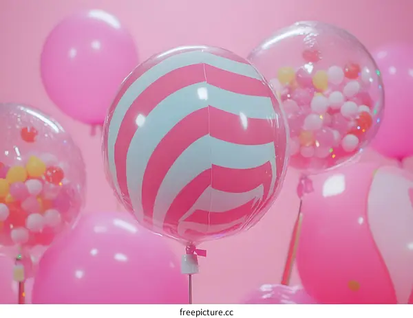 Pink Striped Balloons and Confetti