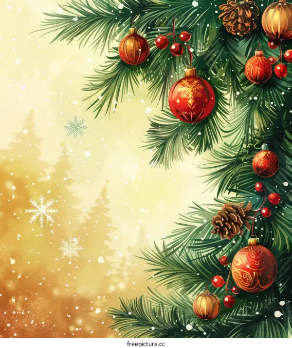 Christmas Tree Branch Adorned with Festive Decorations
