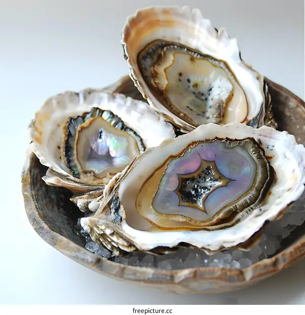 Oysters on Ice with Iridescent Shells