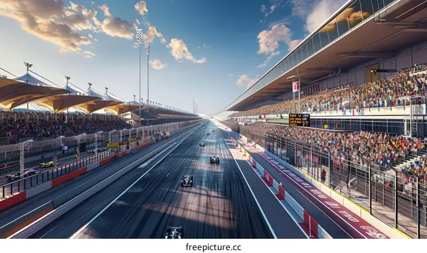 Formula One cars racing on a track with spectators in the stands