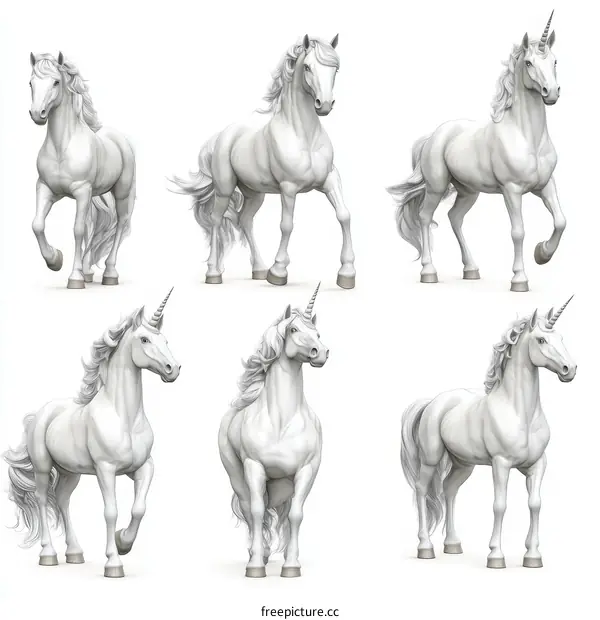 Collection of White Unicorn Poses