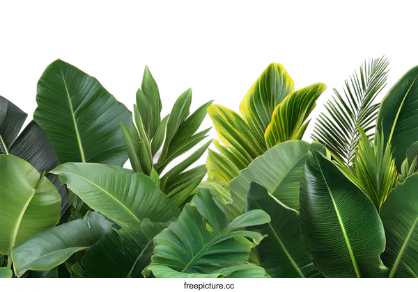 [Transparent Background PNG]Tropical Green Leaves Isolated on White Background