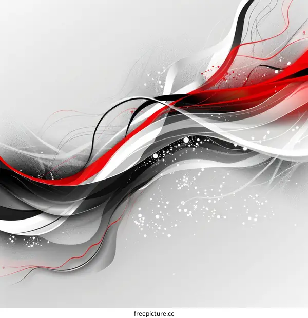 Abstract Black Red White Flowing Curves