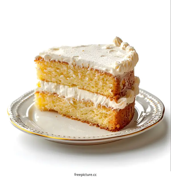 A slice of cake on a white plate