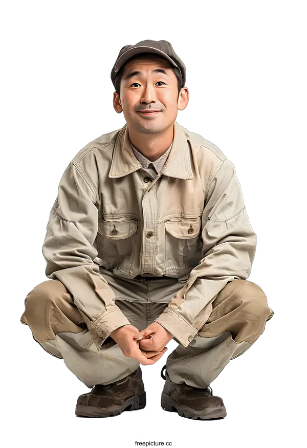 [Transparent Background PNG]portrait of a smiling man crouching