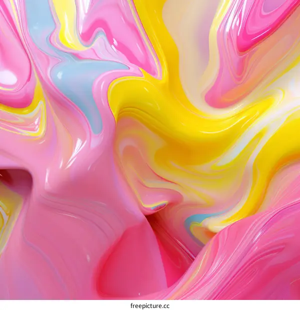 Colorful abstract painting with pink, yellow, and blue colors