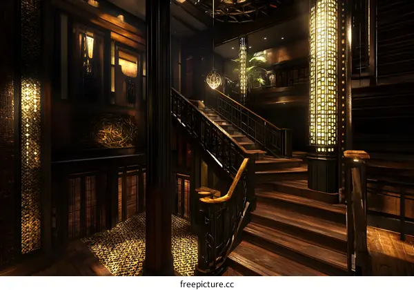 Interior Design of a Grand Staircase with Ornate Details