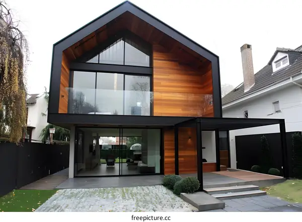 Modern Black and Wood Exterior Home with Large Windows