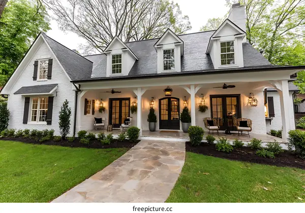 Elegant White House with a Charming Porch