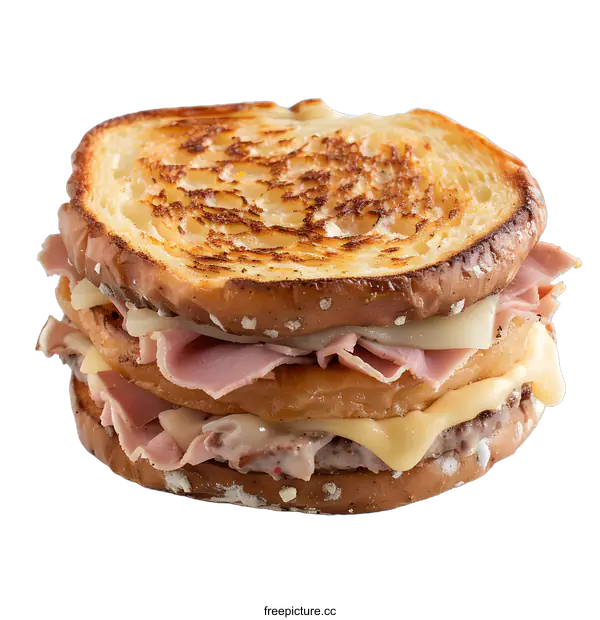 [Transparent Background PNG]Grilled Ham and Cheese Sandwich on a White Background