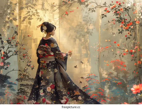 Elegant Geisha in Traditional Kimono