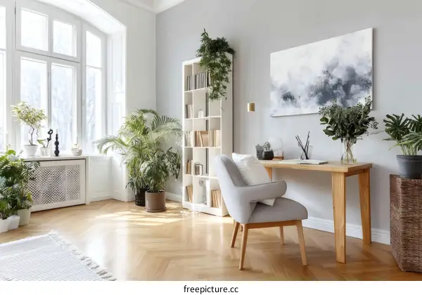 Bright and Cozy Home Office with Plants