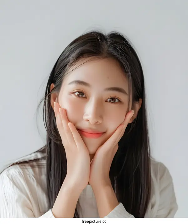 Portrait of a Young Asian Woman with Long Black Hair