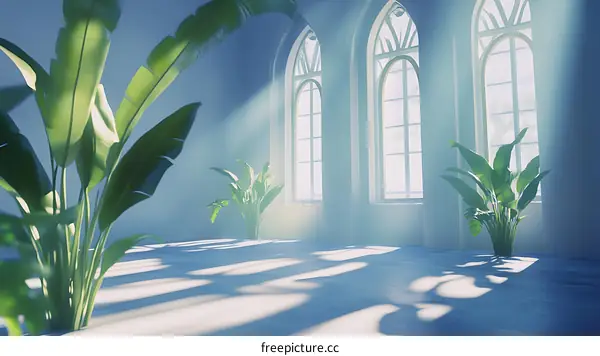 Minimalist Tropical Interior Design with Sunlight Streaming Through Large Windows