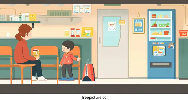 Mother and Son Waiting at a Vending Machine