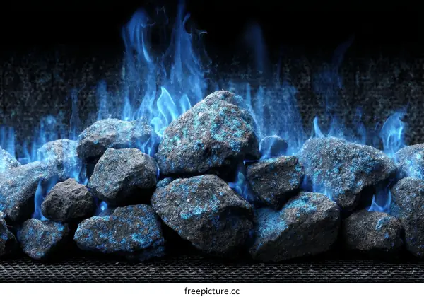 Blue Flame Rocks with a Dark Background
