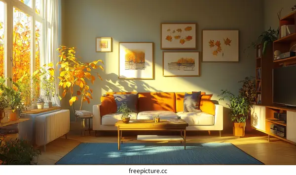 Autumnal Living Room Interior Design Illustration