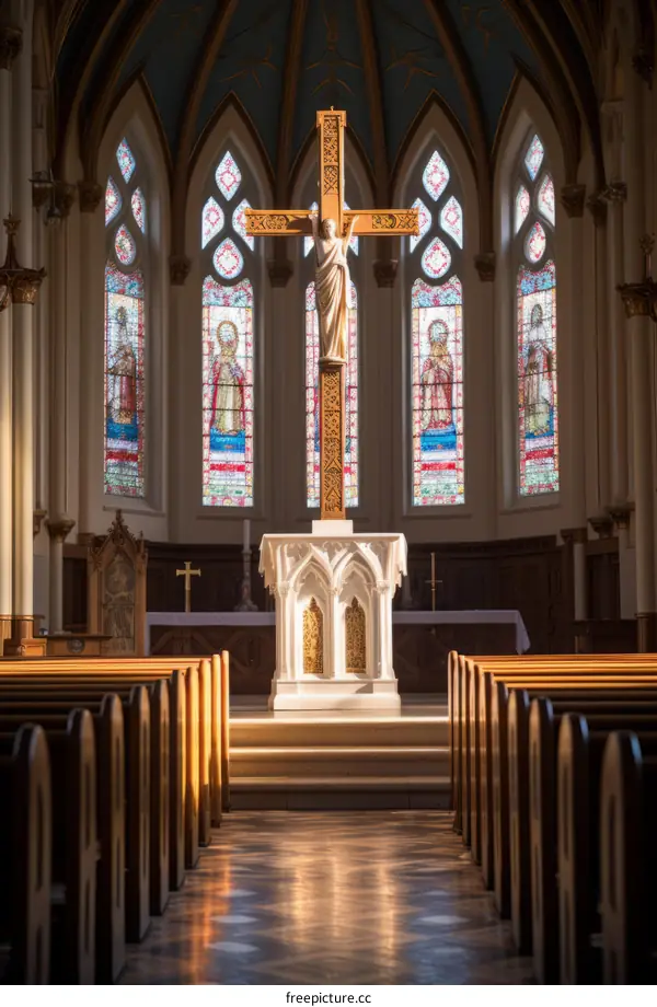 Empty Church with Crucifix