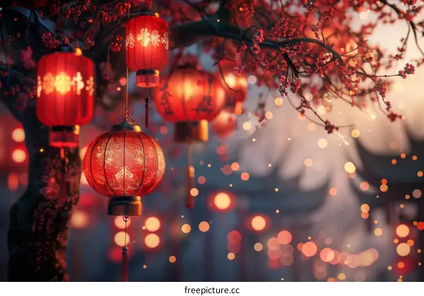 Red lanterns light up a tree during Chinese New Year celebrations