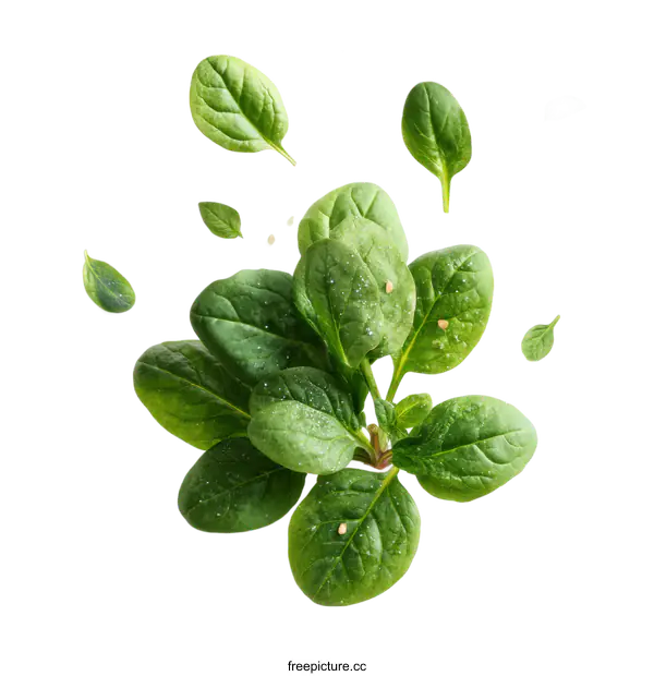 [Transparent Background PNG]Fresh Spinach Leaves with Water Droplets