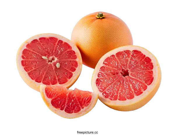 [Transparent Background PNG]Freshly Cut Pink Grapefruit on White Background