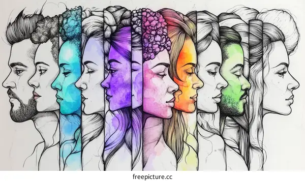 Colorful Portraits of Diverse People in Profile View