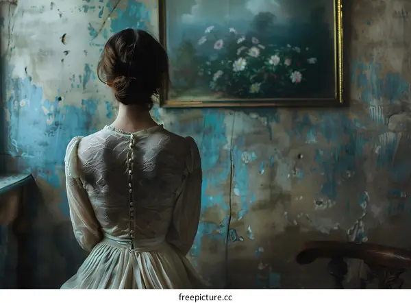 Woman in front of painting