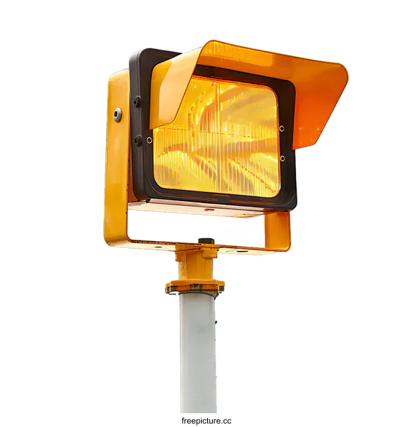 [Transparent Background PNG]Yellow Warning Light on White Pole
