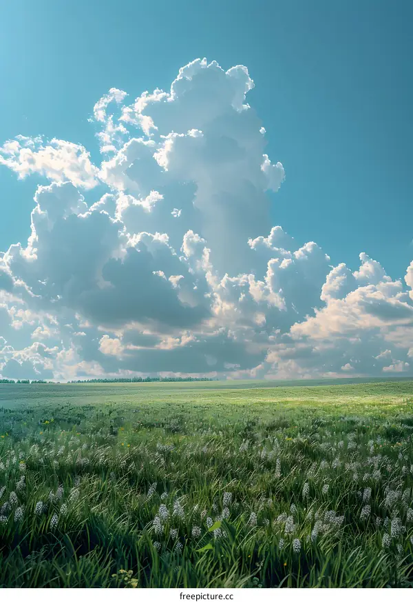 Green Grass Field Under Blue Sky With White Clouds