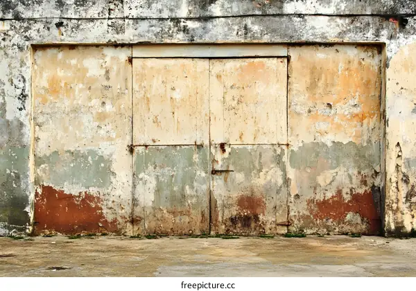 Old Weathered Concrete Wall with Double Doors