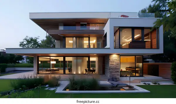 Modern House with Large Windows and Pool