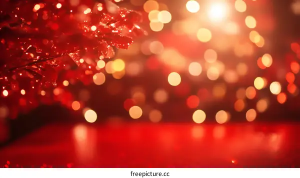 Red Festive Background with Bokeh Lights