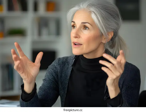 Mature Woman Talking with Passion and Enthusiasm