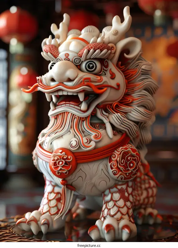 Ceramic Chinese Guardian Lion Sculpture