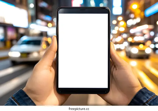 Mockup Phone Screen With Blurred City Lights at Night