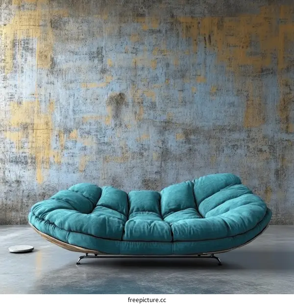 Modern Turquoise Sectional Sofa in a Concrete Interior