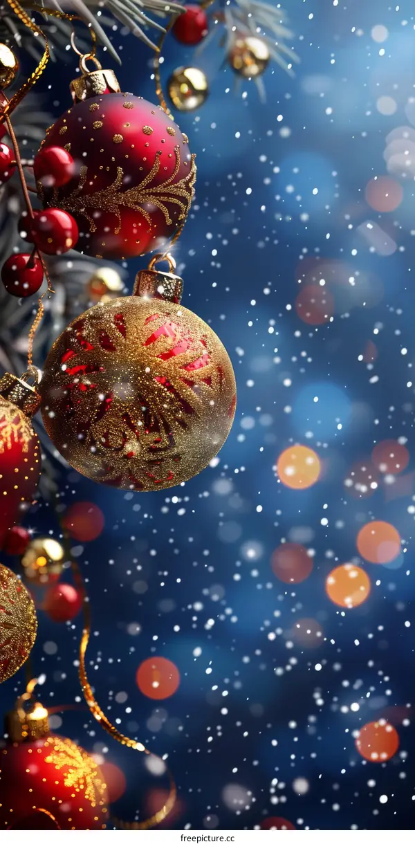 Sparkling Christmas Decorations in Red, Gold, and Blue