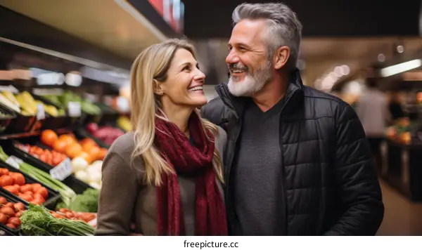 Happy Couple Shopping at the Grocery Store