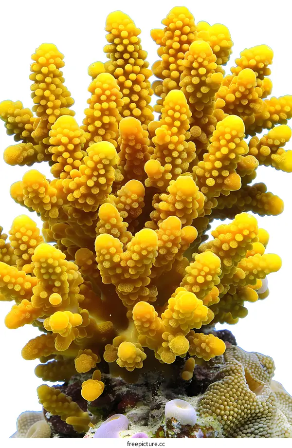A close-up image of a bright yellow staghorn coral
