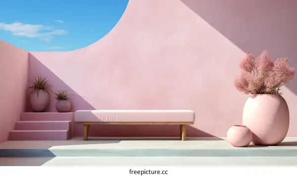 A pink room with a pink couch and pink plants