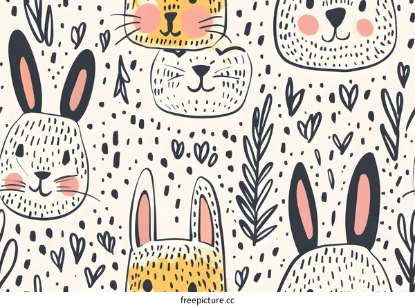 Cute Cartoon Animal Seamless Pattern