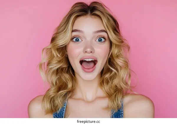Portrait of a Blonde Woman Expressing Surprise
