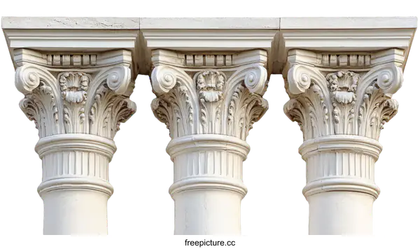 [Transparent Background PNG]Three Classic Columns with Ornate Capitals