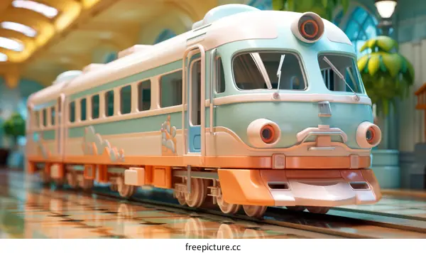 Cartoon train in a colorful 3D world