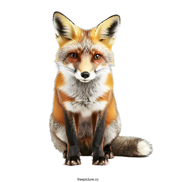 [Transparent Background PNG]Red Fox Sitting on a White Background