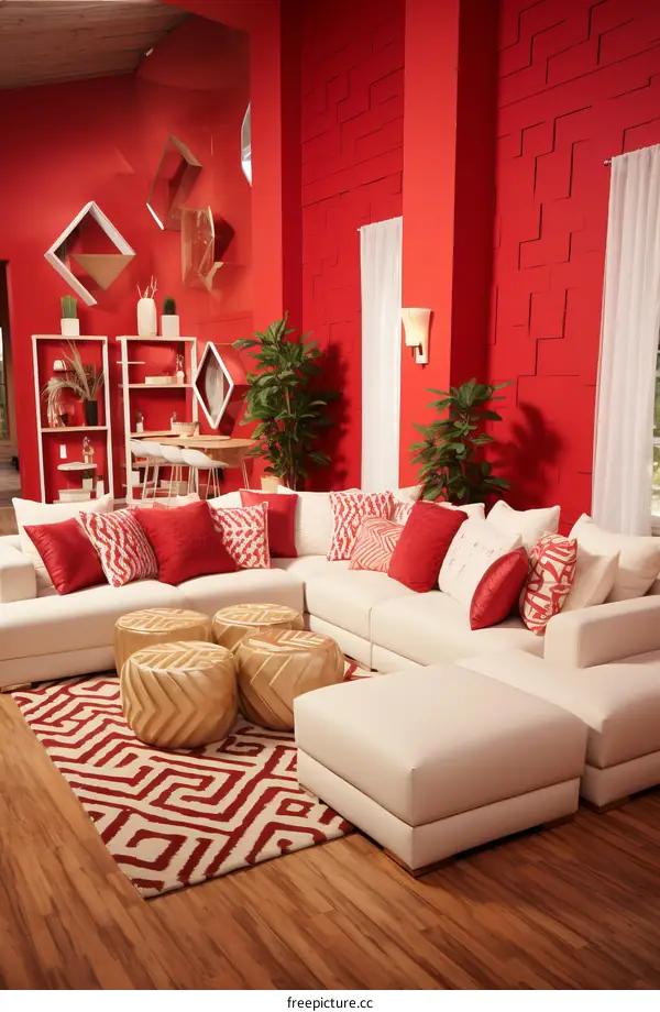 Modern Living Room Design with Red Accents